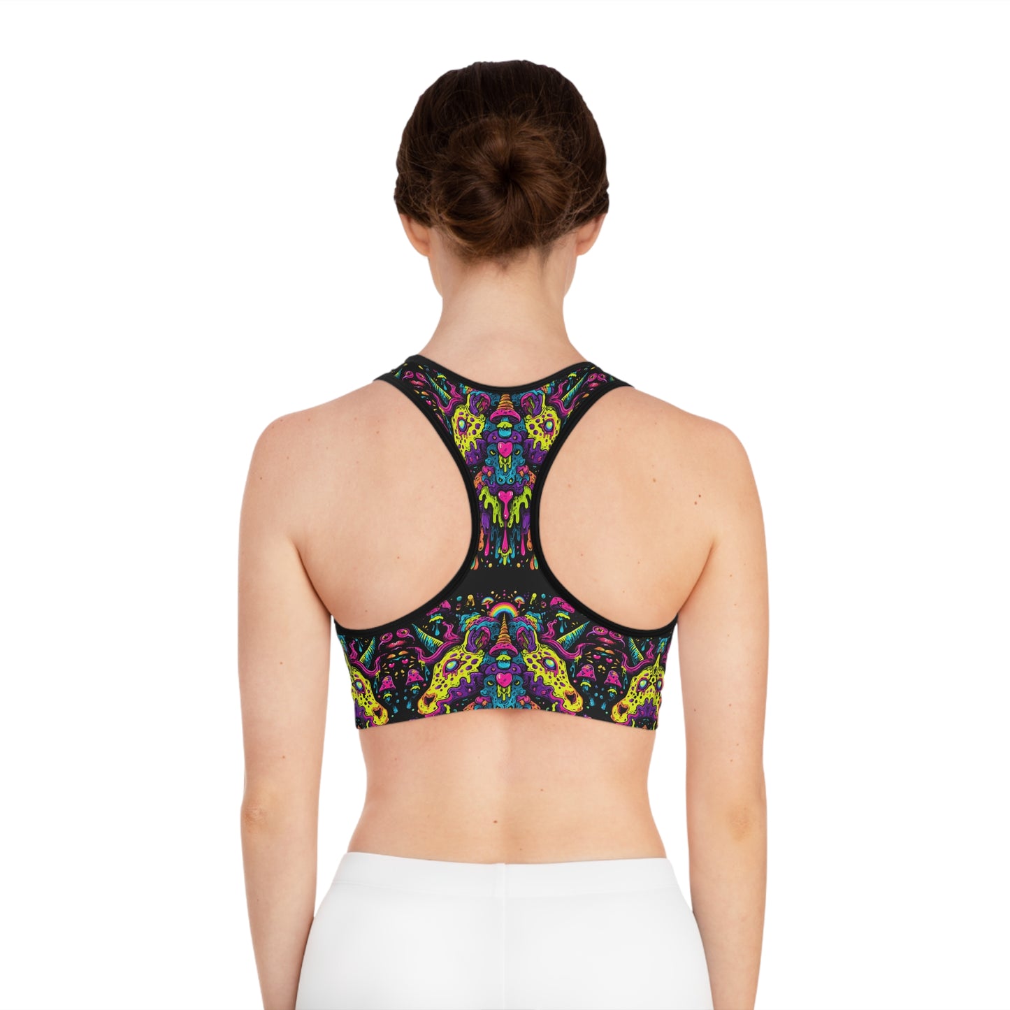 Vibrant Athletic Sports Bra - Colorful AOP Fitness Top for Yoga, Running, Gym, Dance, Activewear, Boho Style