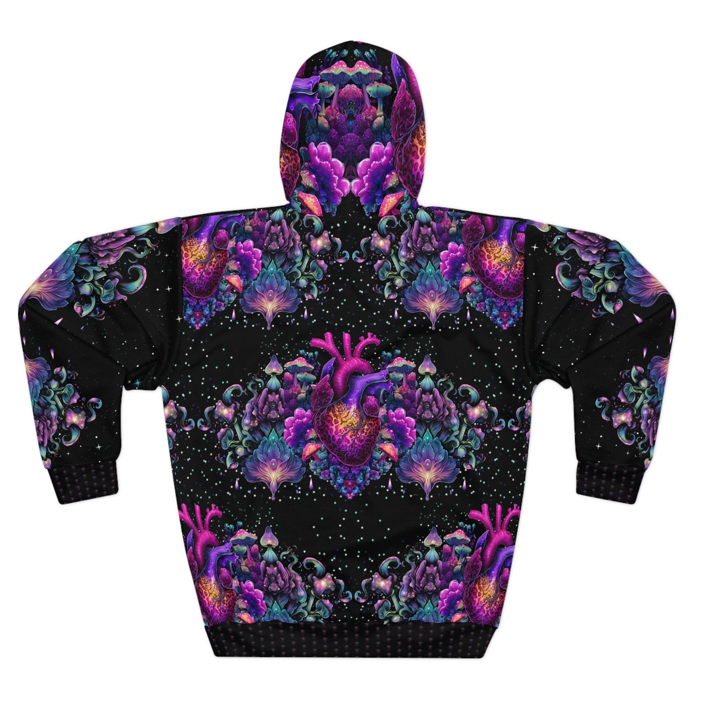 Psychedelic Heart Hoodie, All-Over Print Pullover, Unisex Sweatshirt, Vibrant Color Hoodie, Cozy Graphic Hoodie, Gift for Festival Lovers