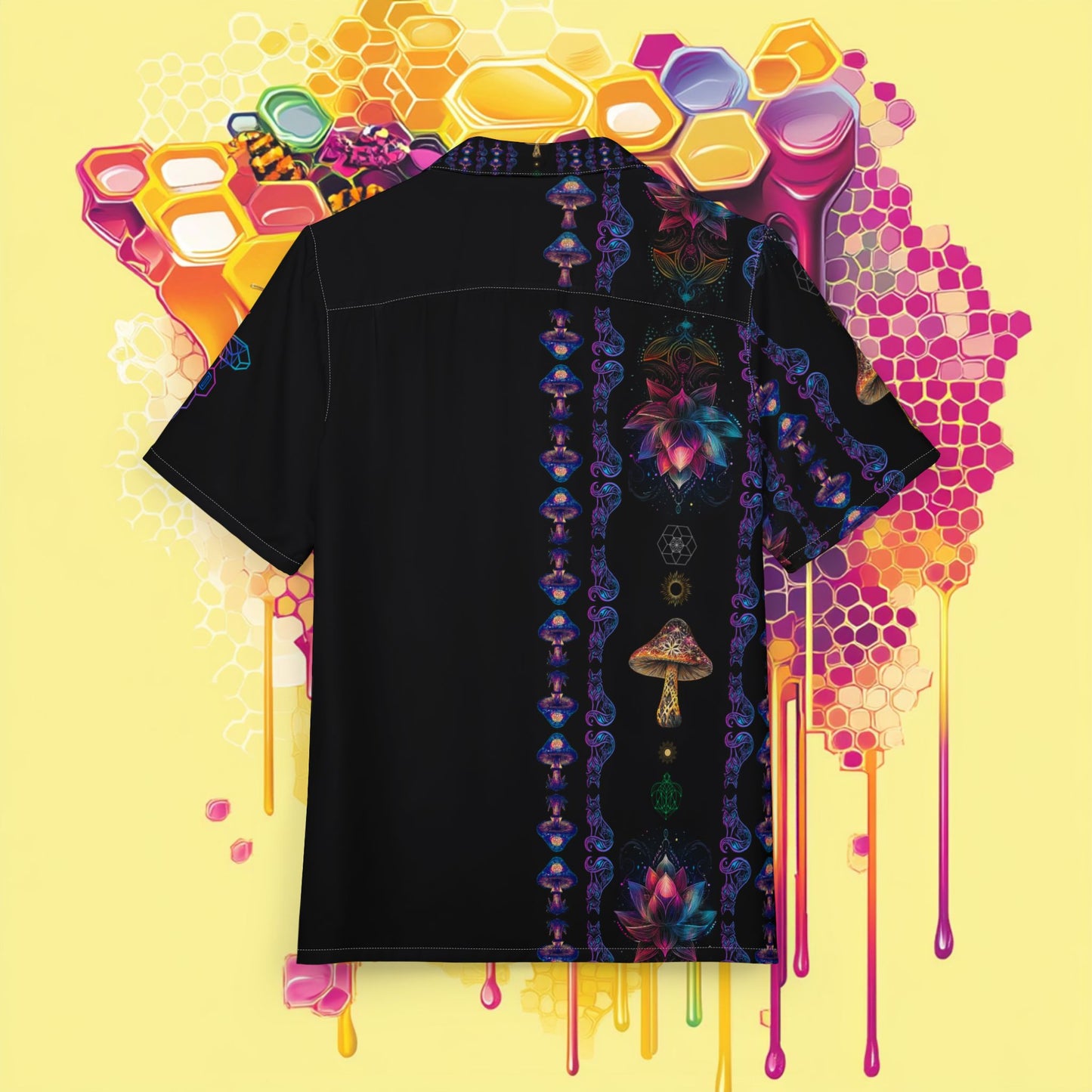 Vibrant Lotus with Foxes Shirt for Summer, Men's/ Unisex Button-Down Summer Shirt, Beach Vacation Shirt,Unique Casual Shirt