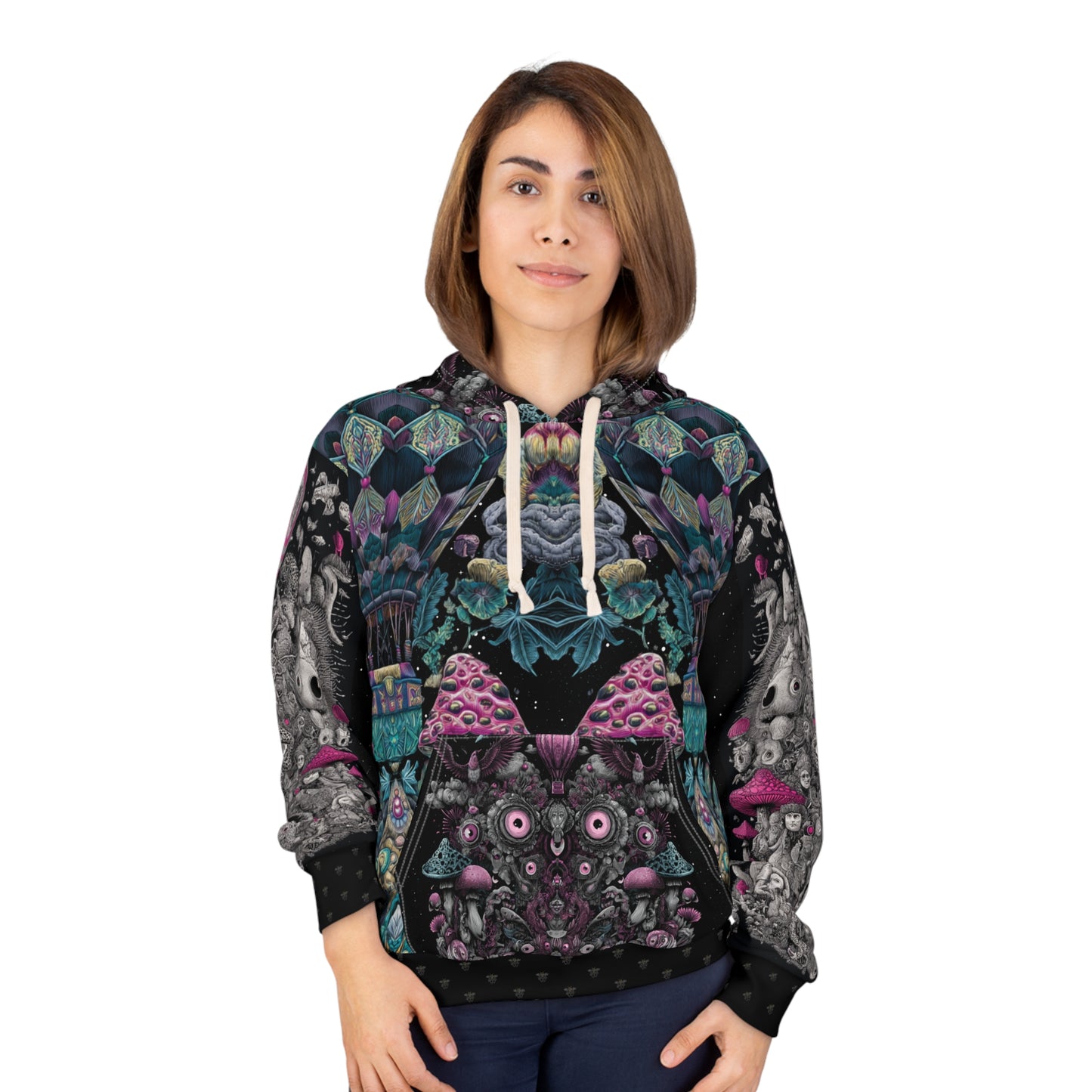 Mystical Mushroom Pullover Hoodie, Psychedelic Art Gift, Unique Fall Fashion, Unisex Outerwear, Print-on-Demand Apparel, Cozy Hoodie