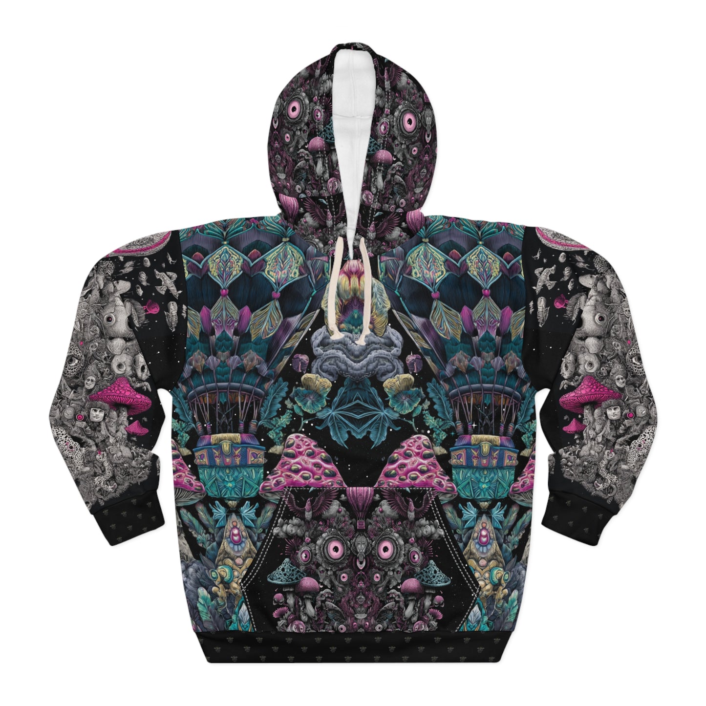 Mystical Mushroom Pullover Hoodie, Psychedelic Art Gift, Unique Fall Fashion, Unisex Outerwear, Print-on-Demand Apparel, Cozy Hoodie