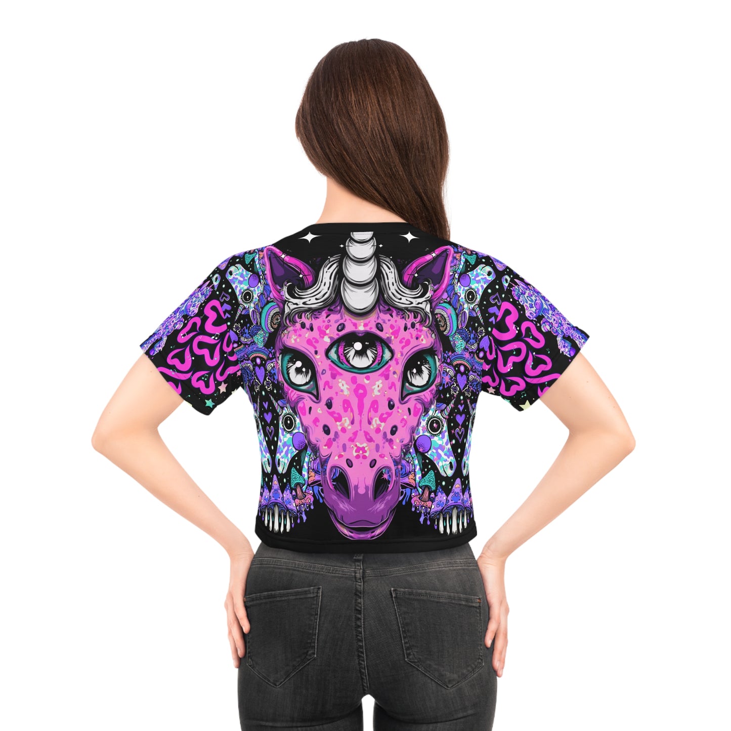 Whimsical Unicorn Crop Tee, Trendy Short Sleeve Top, Cute Gift for Unicorn Lovers, Festival Outfit, Summer Fashion Essentials
