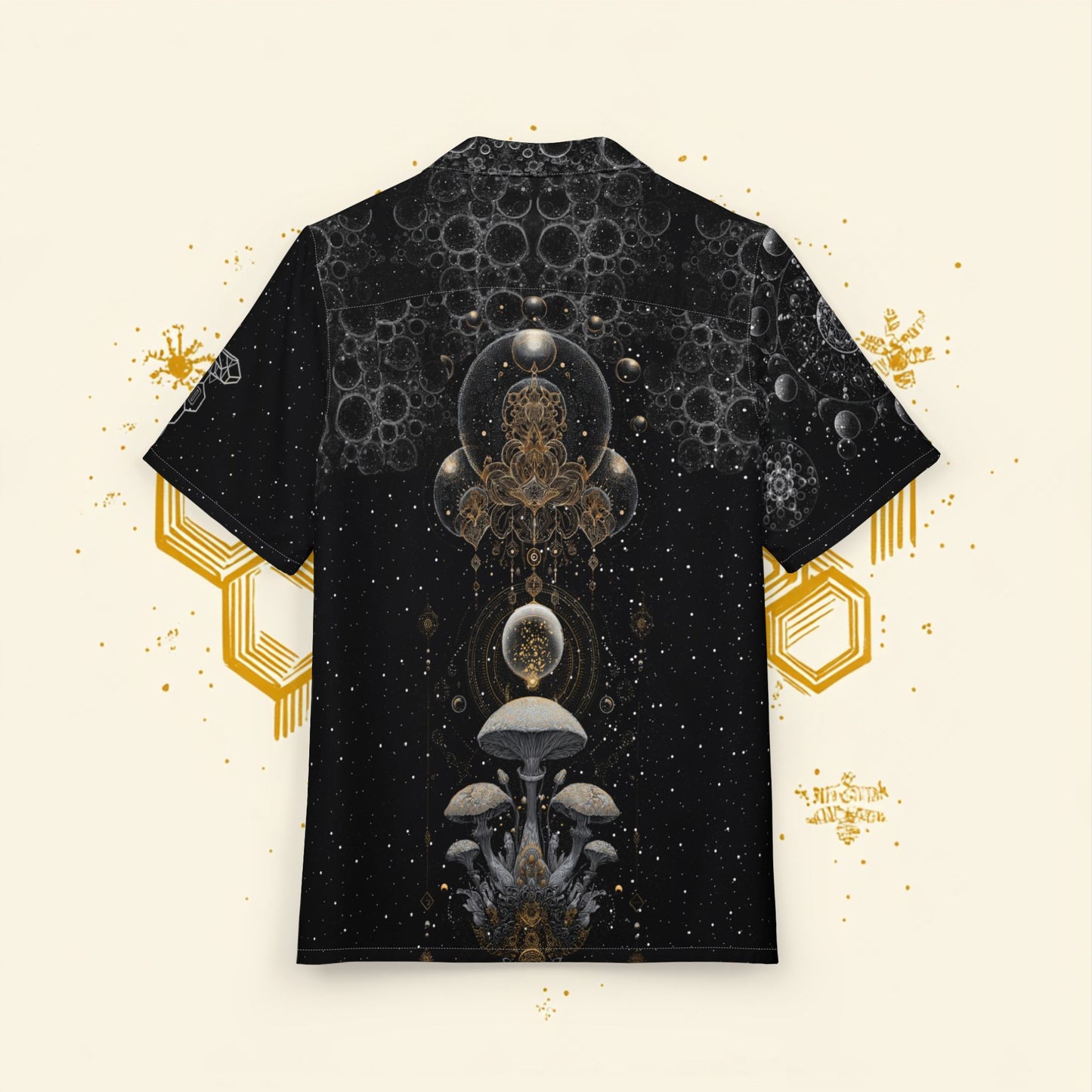 Bubbles, Mushrooms, and Honeycomb Festival Shirt for Summer, Men's/ Unisex Button-Down Summer Shirt, Beach Vacation Shirt, Unique Casual Shirt