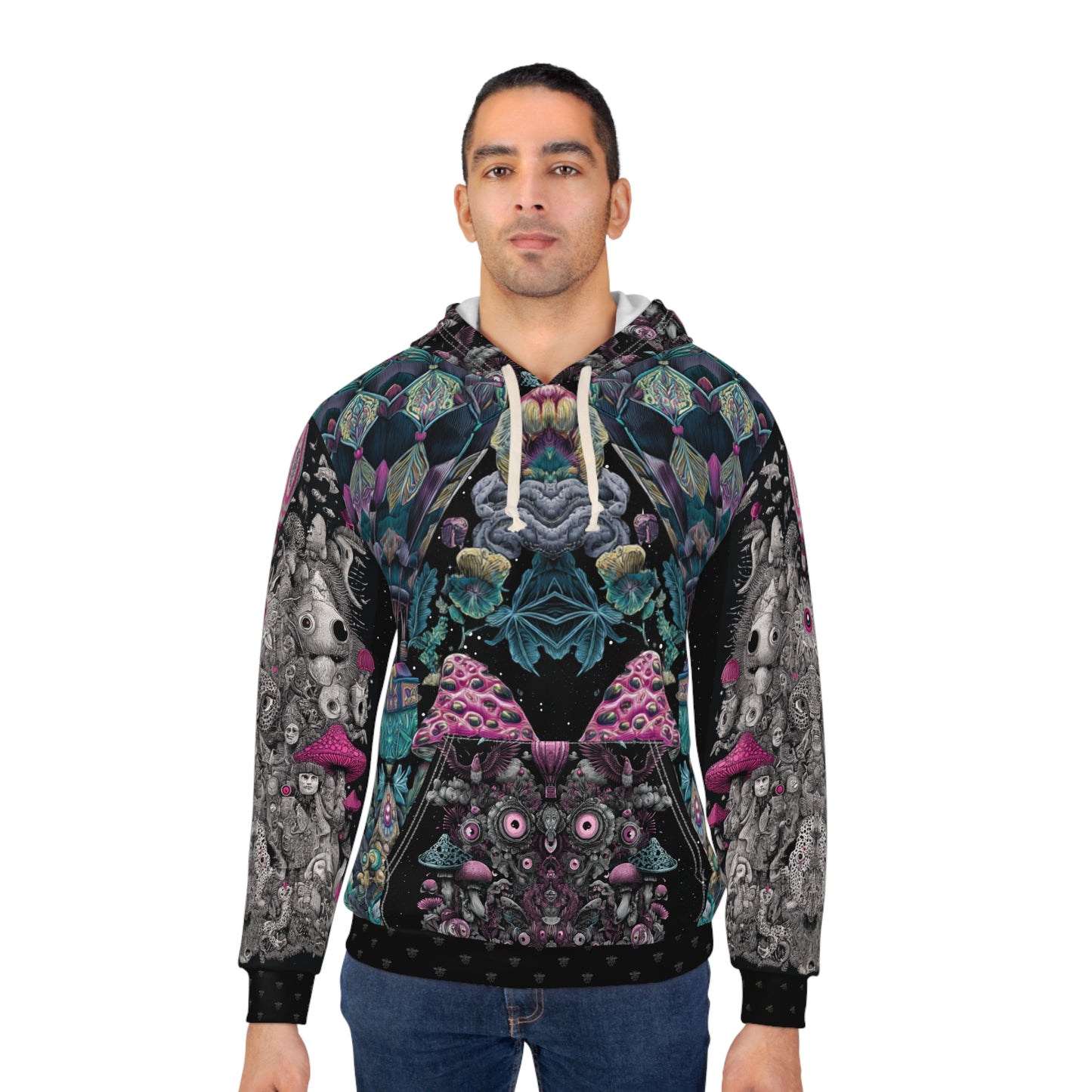 Mystical Mushroom Pullover Hoodie, Psychedelic Art Gift, Unique Fall Fashion, Unisex Outerwear, Print-on-Demand Apparel, Cozy Hoodie