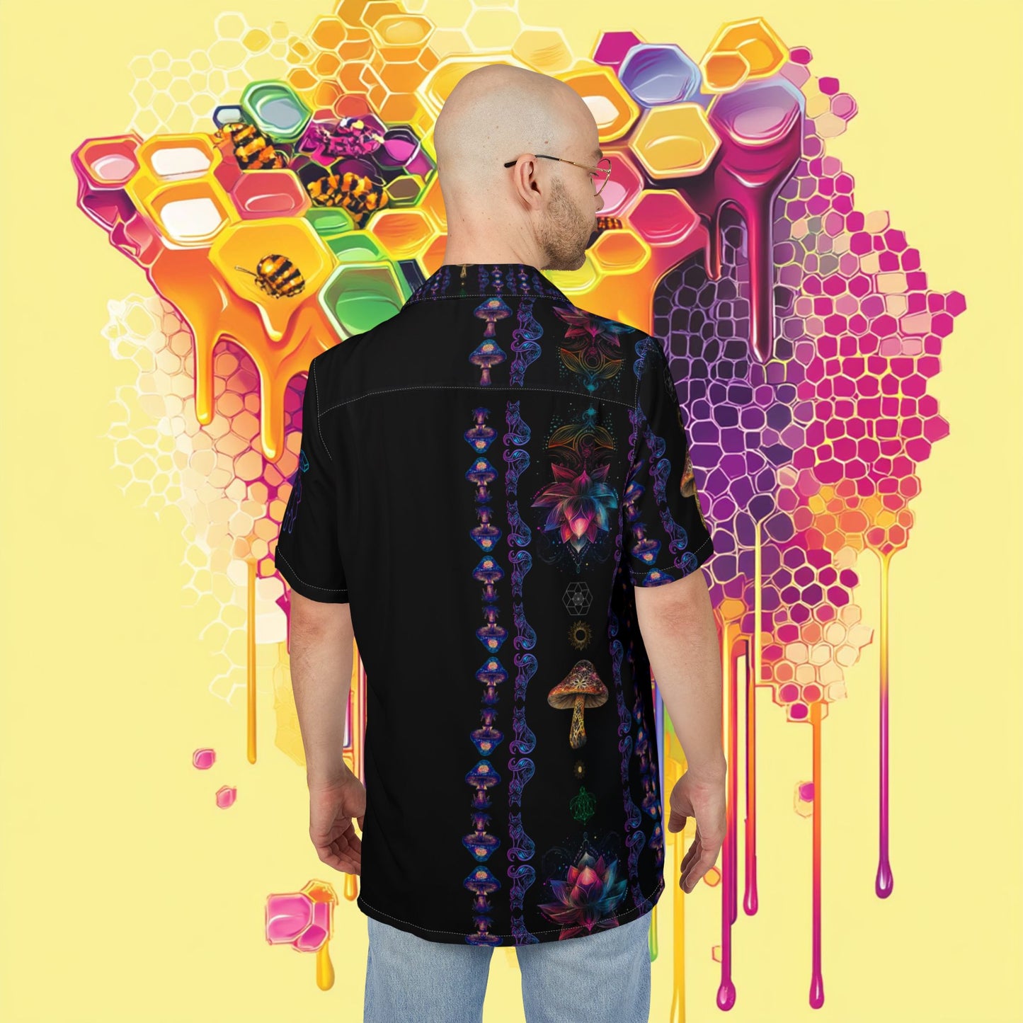Vibrant Lotus with Foxes Shirt for Summer, Men's/ Unisex Button-Down Summer Shirt, Beach Vacation Shirt,Unique Casual Shirt