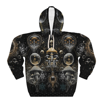 Mystical Mushroom Pullover Hoodie, Psychedelic Art Gift, Unique Fall Fashion, Unisex Outerwear, Print-on-Demand Apparel, Cozy Hoodie
