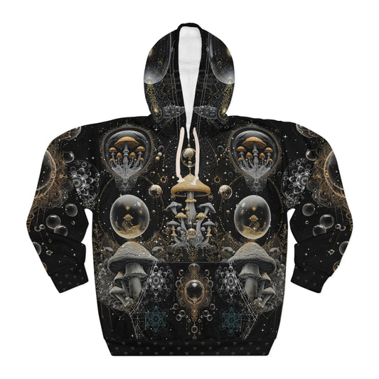 Mystical Mushroom Pullover Hoodie, Psychedelic Art Gift, Unique Fall Fashion, Unisex Outerwear, Print-on-Demand Apparel, Cozy Hoodie