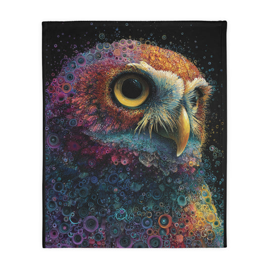 Psychedelic owl Velveteen Blanket - Cozy Décor for Bohemian Vibes, Perfect Gift for Home, Camping, Festivals, and Meditation