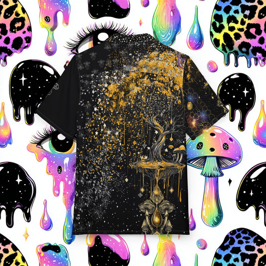 Mushroom with Honey Dab Tree Festival Shirt for Summer, Men's/ Unisex Button-Down Summer Shirt, Beach Vacation Shirt, Unique Casual Shirt