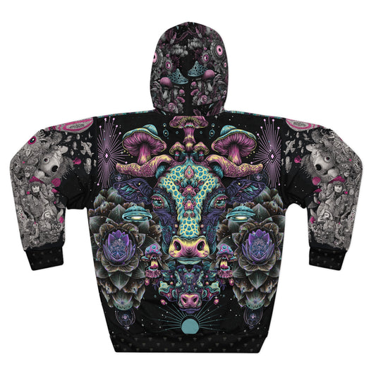 Mystical Mushroom Pullover Hoodie, Psychedelic Art Gift, Unique Fall Fashion, Unisex Outerwear, Print-on-Demand Apparel, Cozy Hoodie