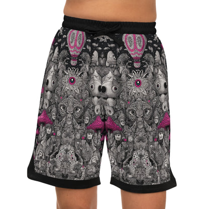 Kawaii mushroom leopard Trippy Festival style psychedelic Basketball Rib Shorts, Vibrant Sportswear, Unique Athletic Shorts, Summer Activewear, Trendy Streetwear, Gift for Athletes