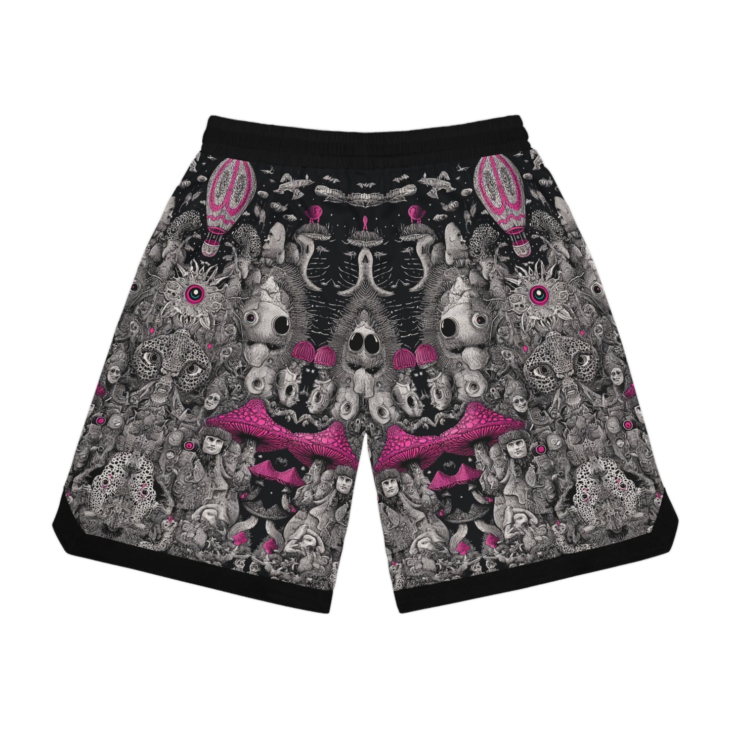 Kawaii mushroom leopard Trippy Festival style psychedelic Basketball Rib Shorts, Vibrant Sportswear, Unique Athletic Shorts, Summer Activewear, Trendy Streetwear, Gift for Athletes