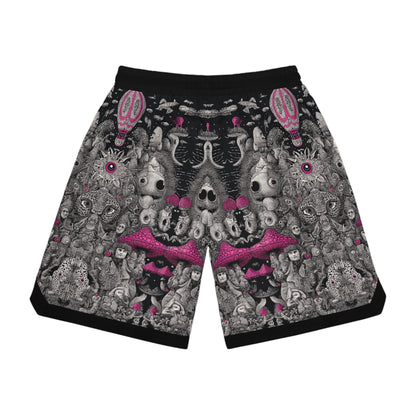 Kawaii mushroom leopard Trippy Festival style psychedelic Basketball Rib Shorts, Vibrant Sportswear, Unique Athletic Shorts, Summer Activewear, Trendy Streetwear, Gift for Athletes
