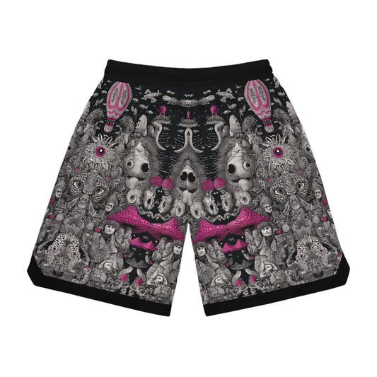 Kawaii mushroom leopard Trippy Festival style psychedelic Basketball Rib Shorts, Vibrant Sportswear, Unique Athletic Shorts, Summer Activewear, Trendy Streetwear, Gift for Athletes