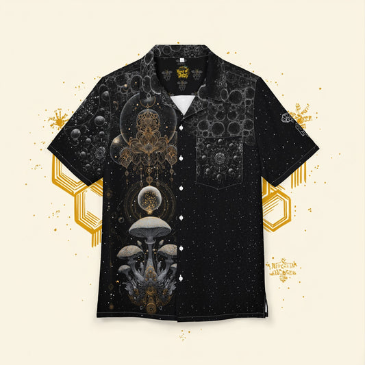 Bubbles, Mushrooms, and Honeycomb Festival Shirt for Summer, Men's/ Unisex Button-Down Summer Shirt, Beach Vacation Shirt, Unique Casual Shirt
