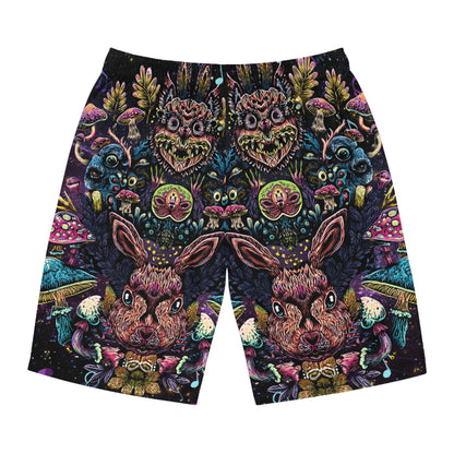 Men's psychedelic rabbit Board Shorts, Funky Beachwear, Summer Swim Shorts, Festival Attire, Colorful Outdoor Swimwear