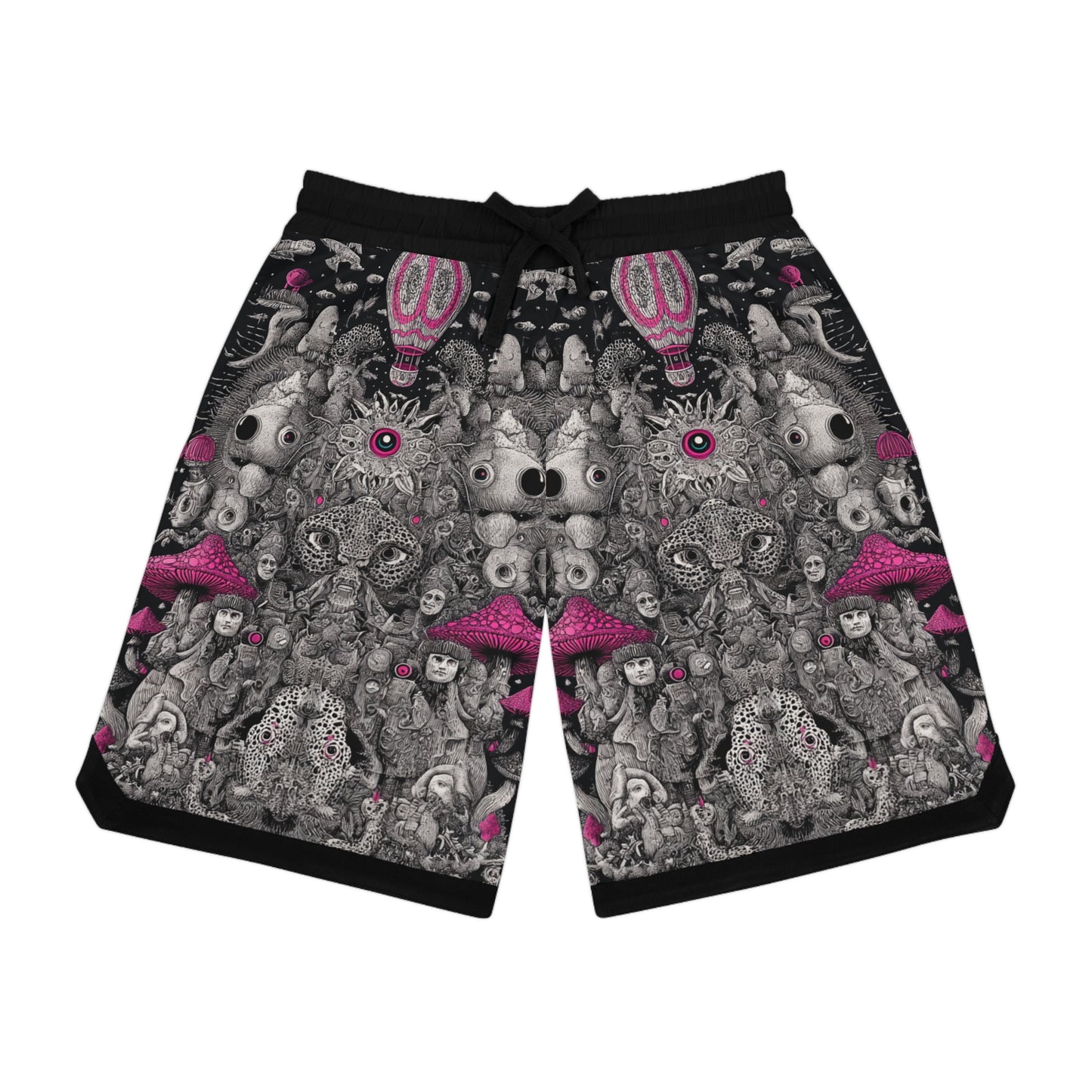 Kawaii mushroom leopard Trippy Festival style psychedelic Basketball Rib Shorts, Vibrant Sportswear, Unique Athletic Shorts, Summer Activewear, Trendy Streetwear, Gift for Athletes