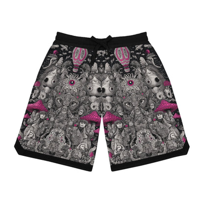 Kawaii mushroom leopard Trippy Festival style psychedelic Basketball Rib Shorts, Vibrant Sportswear, Unique Athletic Shorts, Summer Activewear, Trendy Streetwear, Gift for Athletes
