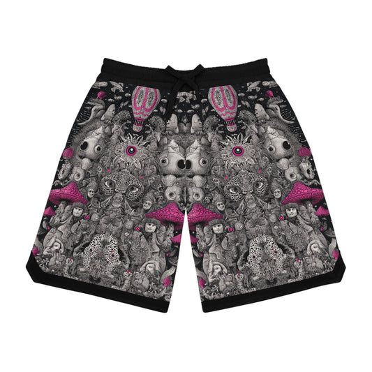 Kawaii mushroom leopard Trippy Festival style psychedelic Basketball Rib Shorts, Vibrant Sportswear, Unique Athletic Shorts, Summer Activewear, Trendy Streetwear, Gift for Athletes