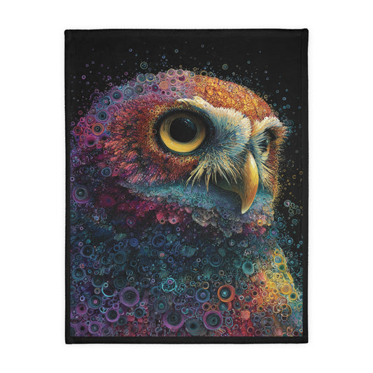 Psychedelic owl Velveteen Blanket - Cozy Décor for Bohemian Vibes, Perfect Gift for Home, Camping, Festivals, and Meditation