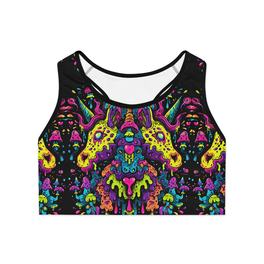 Vibrant Athletic Sports Bra - Colorful AOP Fitness Top for Yoga, Running, Gym, Dance, Activewear, Boho Style
