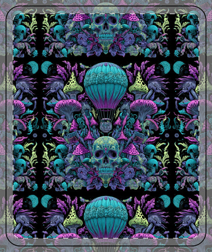 Skull Bohemian Pixel Fleece Blanket, Cozy Gift, Home Decor, Psychedelic Art, All-Over Print, Halloween Blanket, Unique Throw