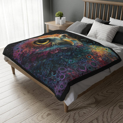 Psychedelic owl Velveteen Blanket - Cozy Décor for Bohemian Vibes, Perfect Gift for Home, Camping, Festivals, and Meditation