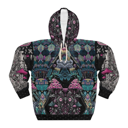 Mystical Mushroom Pullover Hoodie, Psychedelic Art Gift, Unique Fall Fashion, Unisex Outerwear, Print-on-Demand Apparel, Cozy Hoodie