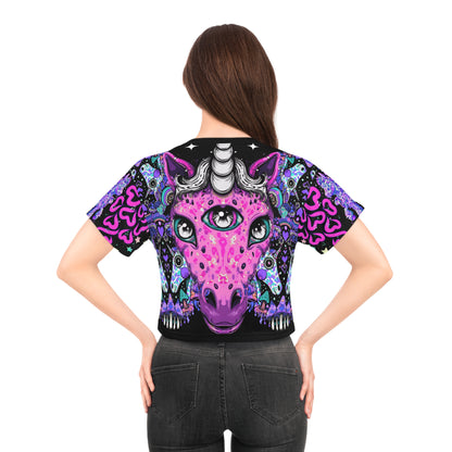 Whimsical Unicorn Crop Tee, Trendy Short Sleeve Top, Cute Gift for Unicorn Lovers, Festival Outfit, Summer Fashion Essentials