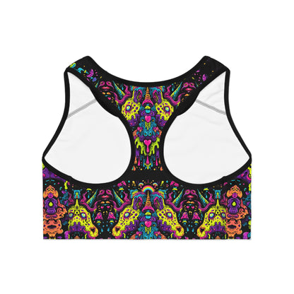 Vibrant Athletic Sports Bra - Colorful AOP Fitness Top for Yoga, Running, Gym, Dance, Activewear, Boho Style