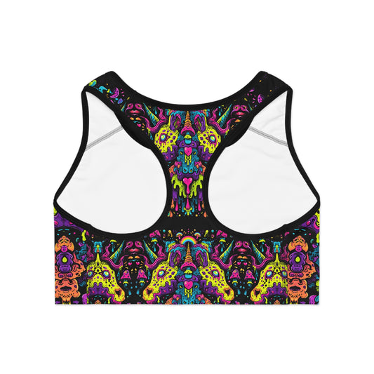 Vibrant Athletic Sports Bra - Colorful AOP Fitness Top for Yoga, Running, Gym, Dance, Activewear, Boho Style