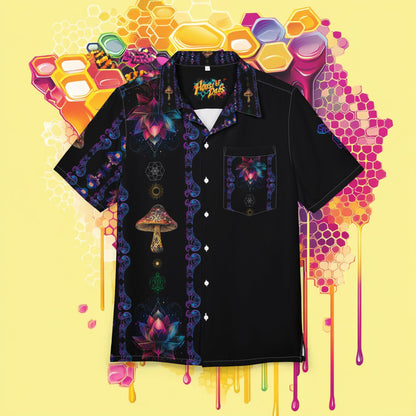 Vibrant Lotus with Foxes Shirt for Summer, Men's/ Unisex Button-Down Summer Shirt, Beach Vacation Shirt,Unique Casual Shirt