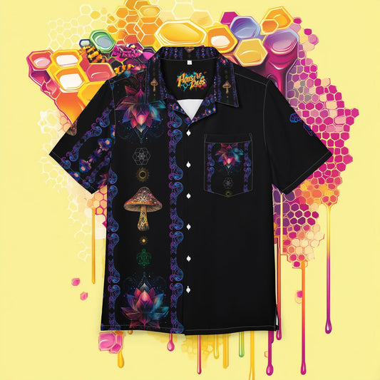 Vibrant Lotus with Foxes Shirt for Summer, Men's/ Unisex Button-Down Summer Shirt, Beach Vacation Shirt,Unique Casual Shirt